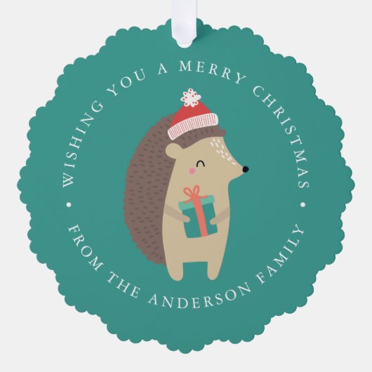 Schattigee Winter Hedgehog Fotovakantie Ornament Kaart (Voorkant)