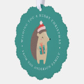 Schattigee Winter Hedgehog Fotovakantie Ornament Kaart (Links)