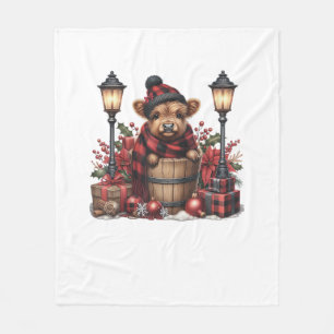 Schattigee Winter Highland Koe Red Plaid Lantern C Fleece Deken