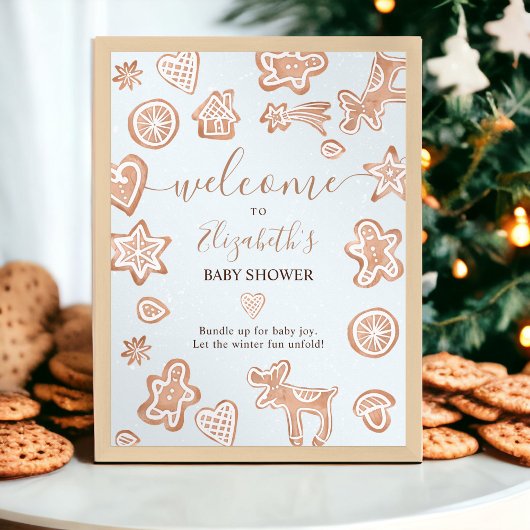 Schattigee winter kerst welkom cookie baby shower poster