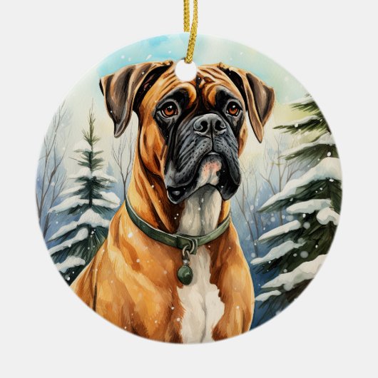 Schattigee Winter Kerstbokser Keramisch Ornament (Voorkant)