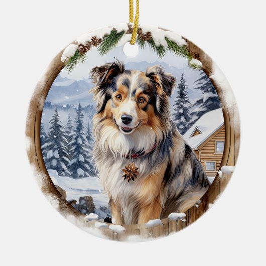 Schattigee Winter Kerstmis Australische Herder Keramisch Ornament (Voorkant)