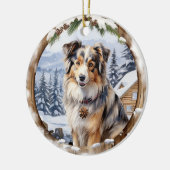 Schattigee Winter Kerstmis Australische Herder Keramisch Ornament (Links)