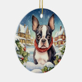 Schattigee Winter Kerstmis Boston Terrier Keramisch Ornament (Rechts)