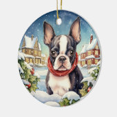 Schattigee Winter Kerstmis Boston Terrier Keramisch Ornament (Links)
