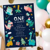 Schattigee Winter Kerstmis Dino 1e Verjaardagsfees Kaart