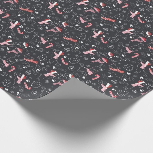 Schattigee Winter Kerstmis Kitty Cat Pattern Cadeaupapier (Hoek)