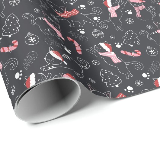 Schattigee Winter Kerstmis Kitty Cat Pattern Cadeaupapier (Rol Hoek)