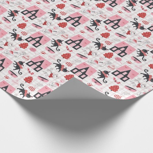 Schattigee Winter Kerstmis Kitty Cat Pattern Cadeaupapier (Hoek)