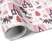 Schattigee Winter Kerstmis Kitty Cat Pattern Cadeaupapier (Rol Hoek)