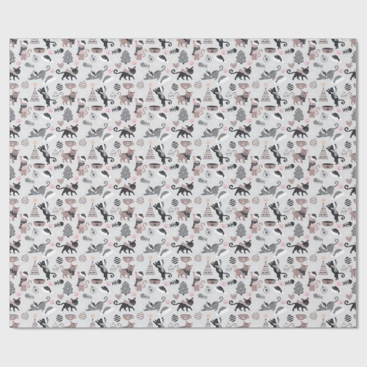 Schattigee Winter Kerstmis Kitty Cat Pattern Cadeaupapier (Vlak)