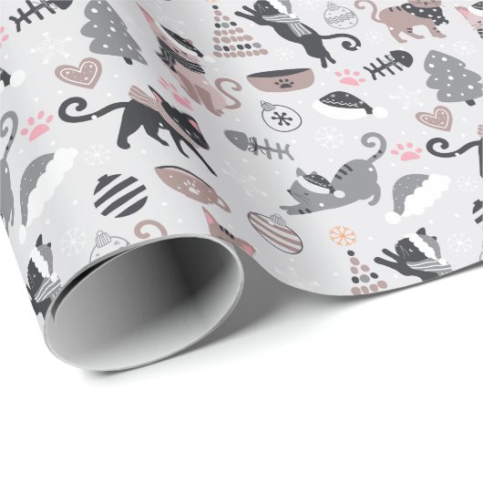 Schattigee Winter Kerstmis Kitty Cat Pattern Cadeaupapier (Rol Hoek)