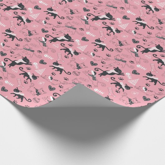 Schattigee Winter Kerstmis Kitty Cat Pattern Cadeaupapier (Hoek)