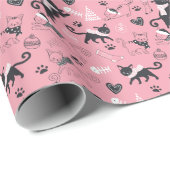 Schattigee Winter Kerstmis Kitty Cat Pattern Cadeaupapier (Rol Hoek)