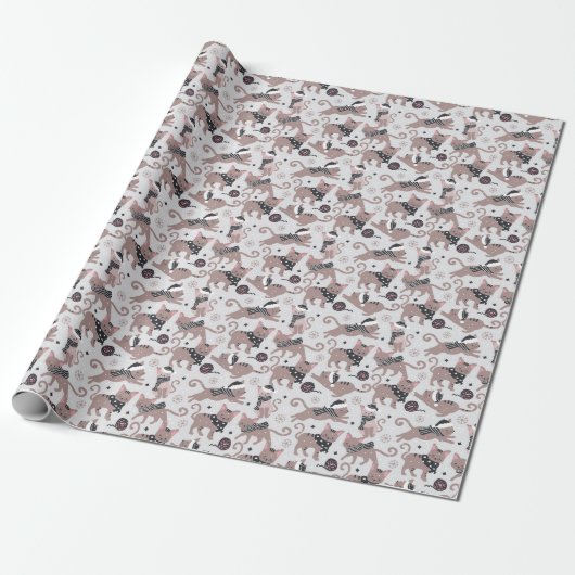 Schattigee Winter Kerstmis Kitty Cat Pattern Cadeaupapier (Uitgerold)