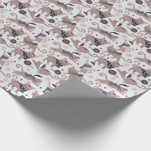 Schattigee Winter Kerstmis Kitty Cat Pattern Cadeaupapier (Hoek)