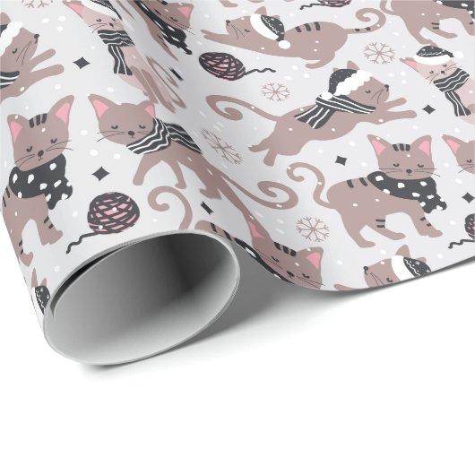 Schattigee Winter Kerstmis Kitty Cat Pattern Cadeaupapier (Rol Hoek)