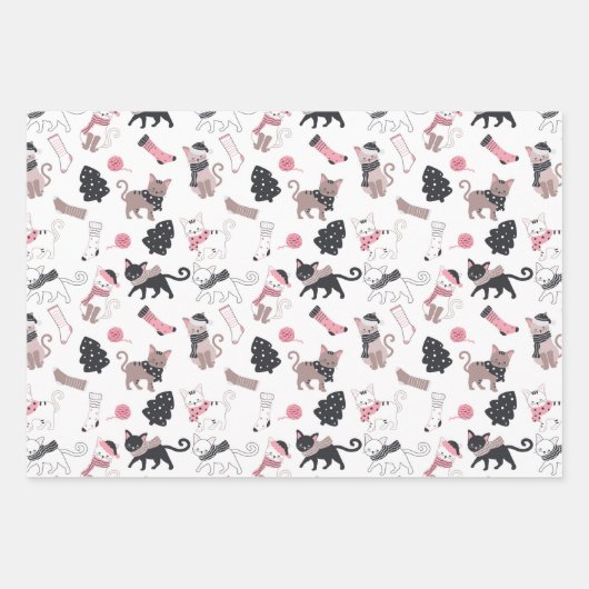 Schattigee Winter Kerstmis Kitty Cat Pattern Inpakpapier Vel (Voorkant 3)