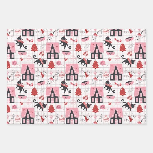 Schattigee Winter Kerstmis Kitty Cat Pattern Inpakpapier Vel (Voorkant 2)