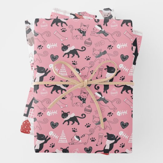 Schattigee Winter Kerstmis Kitty Cat Pattern Inpakpapier Vel (In situ)