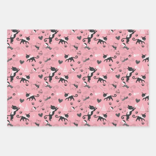 Schattigee Winter Kerstmis Kitty Cat Pattern Inpakpapier Vel (Voorkant)