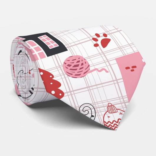 Schattigee Winter Kerstmis Kitty Cat Pattern Stropdas (Opgerold)