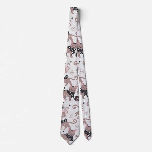 Schattigee Winter Kerstmis Kitty Cat Pattern Stropdas (Voorkant)