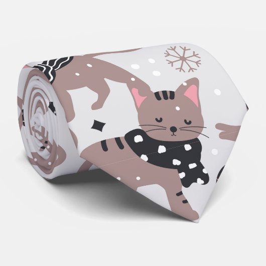 Schattigee Winter Kerstmis Kitty Cat Pattern Stropdas (Opgerold)