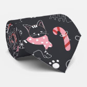 Schattigee Winter Kerstmis Kitty Cat Pattern Stropdas (Opgerold)