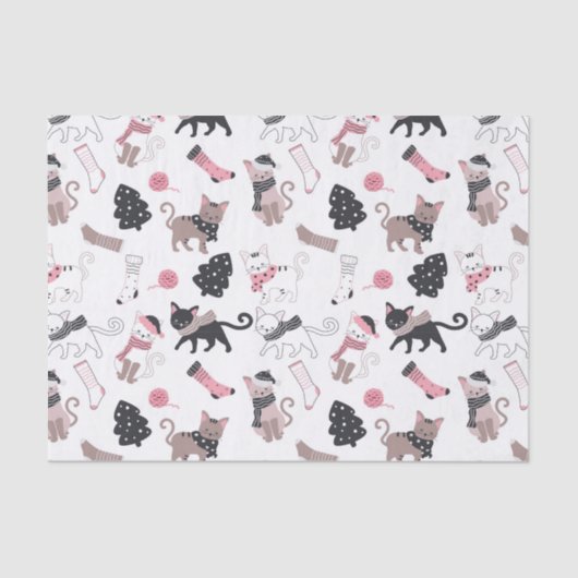 Schattigee Winter Kerstmis Kitty Cat Pattern Tissuepapier (Voorkant)