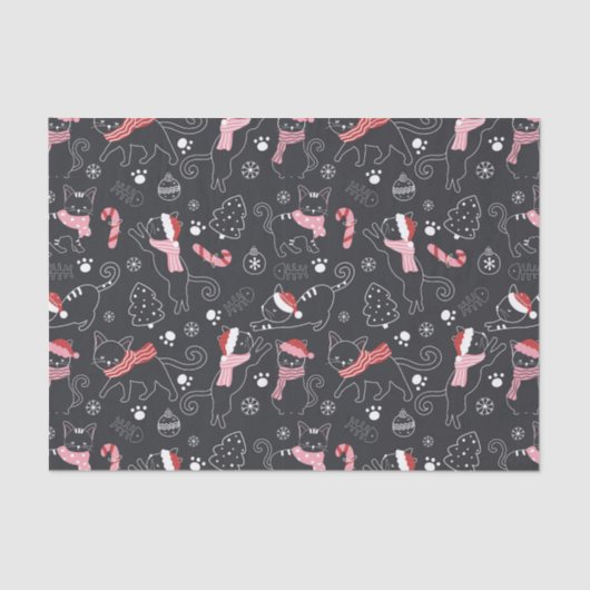 Schattigee Winter Kerstmis Kitty Cat Pattern Tissuepapier (Voorkant)