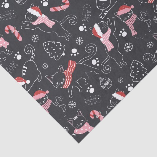 Schattigee Winter Kerstmis Kitty Cat Pattern Tissuepapier (Detail)