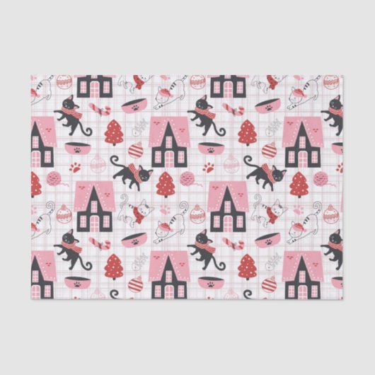 Schattigee Winter Kerstmis Kitty Cat Pattern Tissuepapier (Voorkant)