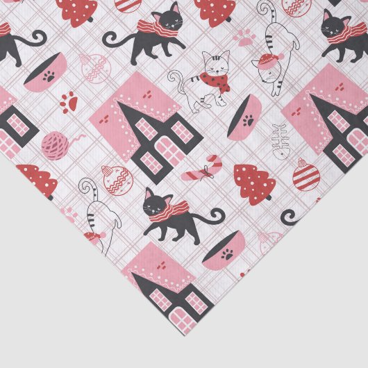 Schattigee Winter Kerstmis Kitty Cat Pattern Tissuepapier (Detail)