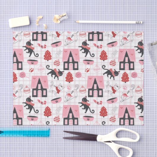 Schattigee Winter Kerstmis Kitty Cat Pattern Tissuepapier (Craft)