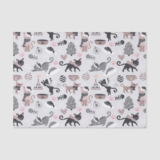 Schattigee Winter Kerstmis Kitty Cat Pattern Tissuepapier (Voorkant)