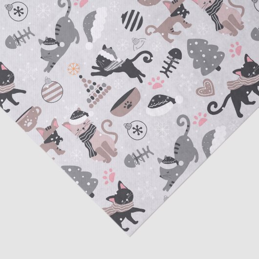 Schattigee Winter Kerstmis Kitty Cat Pattern Tissuepapier (Detail)