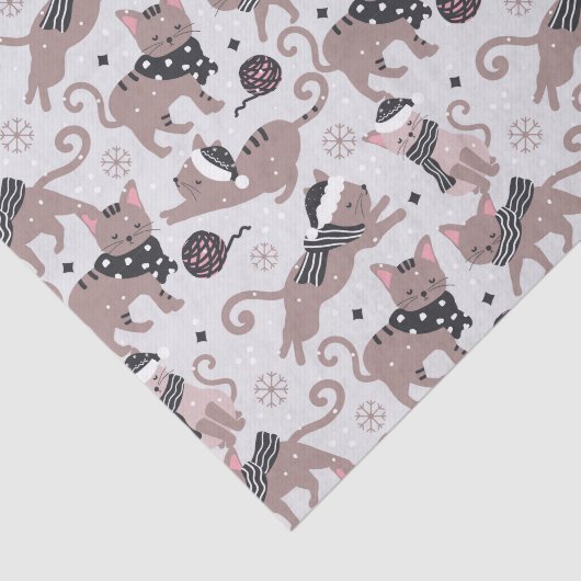 Schattigee Winter Kerstmis Kitty Cat Pattern Tissuepapier (Detail)