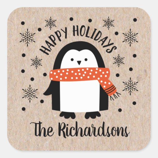 Schattigee Winter Kerstpinguïn Stickers (Voorkant)