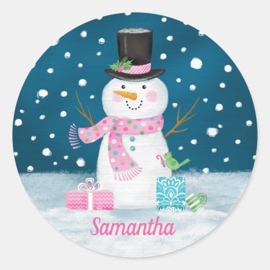 Schattigee Winter Kerstvakantie Sneeuwman Sticker (Voorkant)