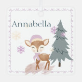 Schattigee Winter Meisje Fawn Aangepaste Naam Metalen Ornament (Voorkant)