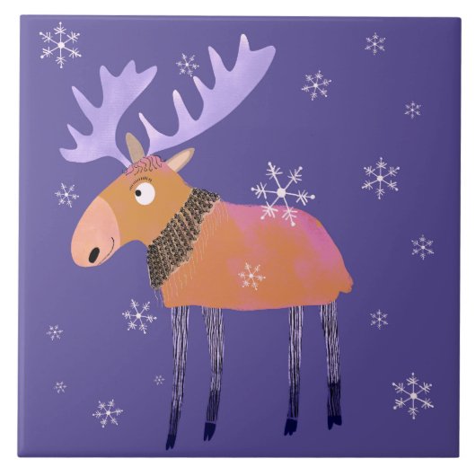 Schattigee Winter Moose Keramische Keuken Tegel Tegeltje (Voorkant)
