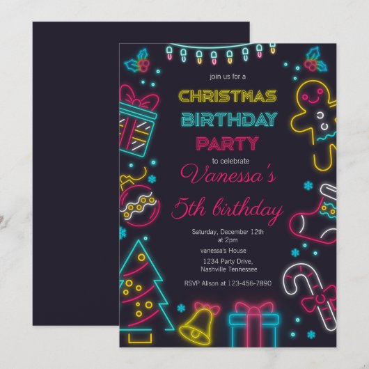 Schattigee Winter Neon Kerstfeest Kaart (Voorkant / Achterkant)