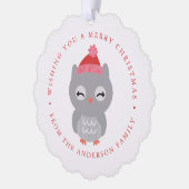 Schattigee Winter Owl Fotovakantie Ornament Kaart (Links)