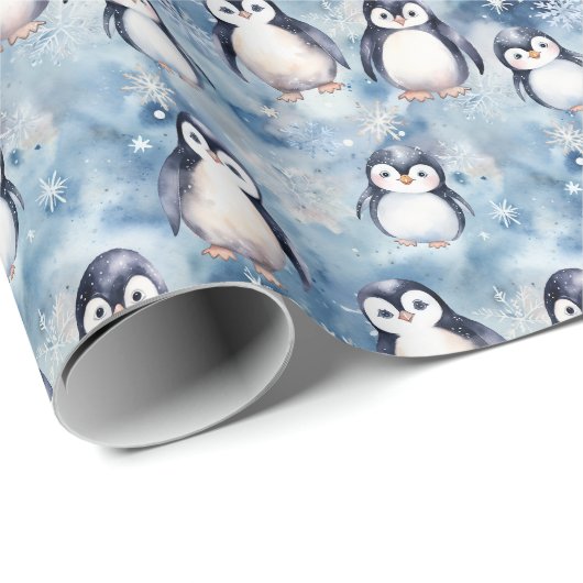 Schattigee Winter Penguin Wrapping Paper Design Cadeaupapier (Rol Hoek)