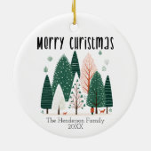 Schattigee Winter Pine Tree Family Christmas Kaart Keramisch Ornament (Achterkant)