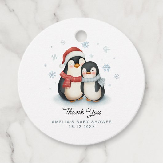 Schattigee Winter Pinguïn Familie Kerst Baby showe Bedankjes Labels (Voorkant)
