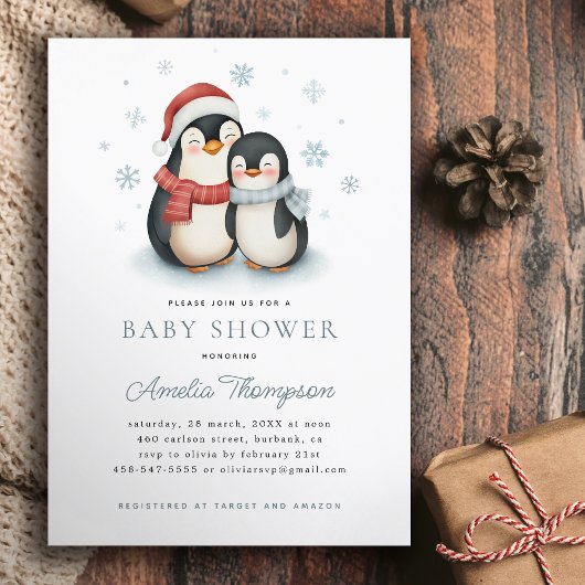 Schattigee Winter Pinguïn Familie Kerst Baby showe Kaart