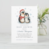 Schattigee Winter Pinguïn Familie Kerst Baby showe Kaart (Staand voorkant)