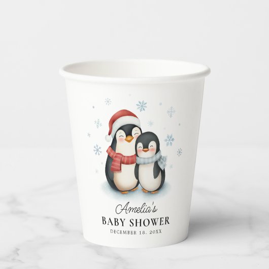 Schattigee Winter Pinguïn Familie Kerst Baby showe Papieren Bekers (Achterkant)